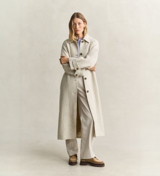 Beige Herringbone Balmacaan Coat