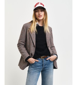 Regular Fit Jacket With Brown Houndstooth Pattern