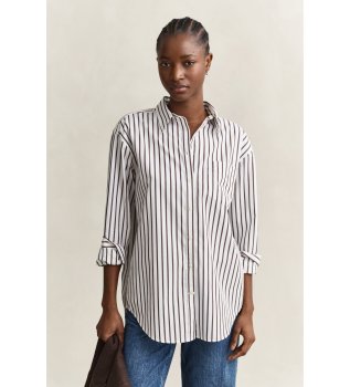 Chemise en popeline classique à rayures Relaxed Fit blanc