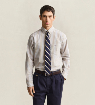 Chemise Oxford classique à rayures beige