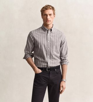 Chemise en popeline chinée à rayures marron