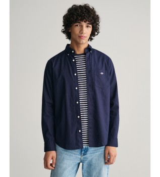 Regular Fit Navy Cotton & Linen Shirt