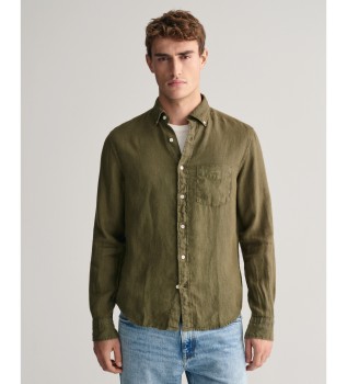 Camisa Regular Fit de lino te�ido en prenda verde