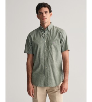 Regular Fit overhemd met korte mouwen in katoen en linnen groen