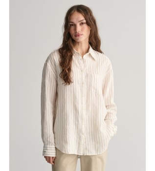 Camisa Relaxed Fit de lino a rayas beige