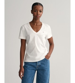 T-shirt com escudo e decote em V branco
