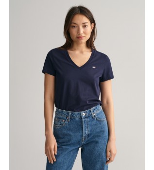 Shield T-shirt med marinbl V-ringning