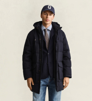 Navy fleece and down jacket