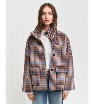 Veste courte en laine � carreaux marron