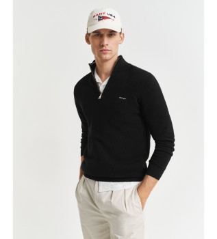 Pull demi-zip en piqu de coton noir