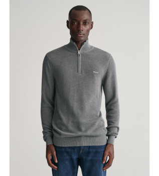 Pullover aus Baumwollpikee mit grauem halben Reiverschluss