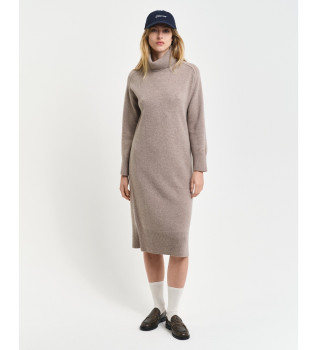 Vestido com decote em pescoo de ganso e pormenor em espinha de peixe cinzento