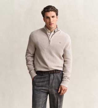 Katoenen trui met halve rits en beige textuur