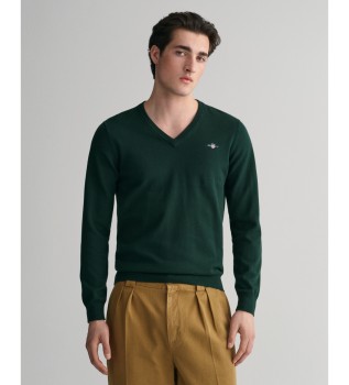 Classic Green Cotton V-neck V-neck Pullover