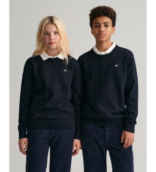 Maglione girocollo classico in cotone per ragazzi con scudo blu scuro