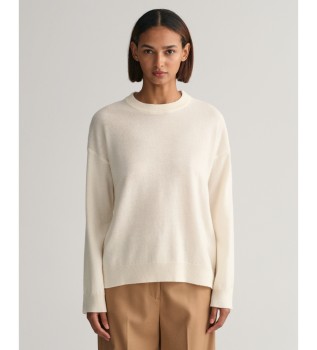 Pullover mit Rundhalsausschnitt aus sehr feiner beiger Schafwolle