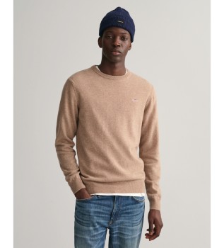 Round neck jumper in brown fine wool