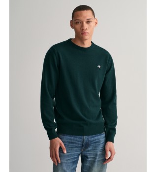 Round-neck jumper in very fine green sheep's wool