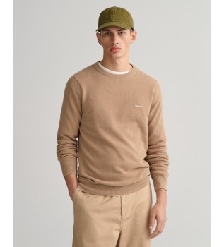 Cotton piqu crew neck jumper