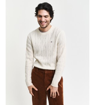 Camisola de gola redonda em l de ovelha branca com malha de oitos