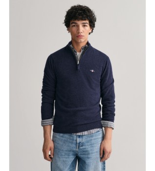 Very fine sheep's wool jumper with navy half-zipper