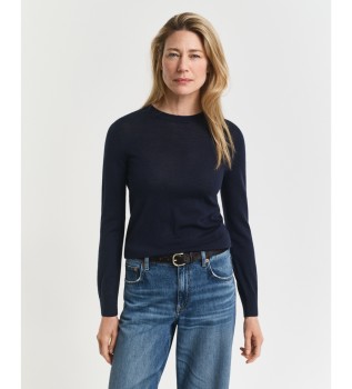 Camisola de lã merino extrafina com gola redonda azul-marinho