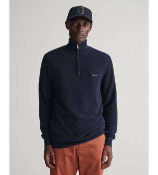 Cotton pique pullover with half zip navy