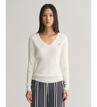 Beli rebrast pleten pulover z osmicami