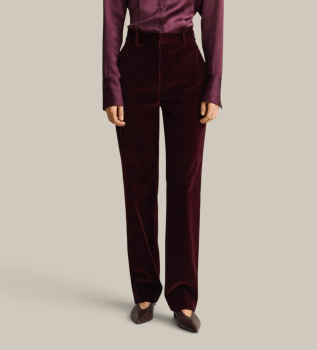 Tailored Hose aus Samt, bordeauxrot