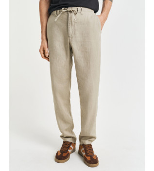 Pantaloni in lino dal taglio rilassato con coulisse regolabile in beige