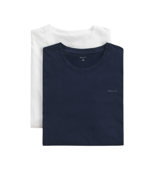 Set of 2 white, navy crew neck t-shirts