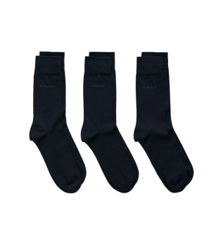 Pack of three pairs of navy mercerised cotton socks