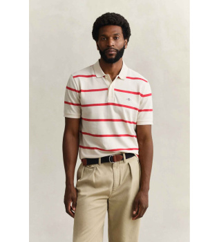 Striped polo shirt beige, red