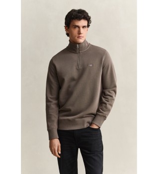 Felpa Shield con mezza zip marrone