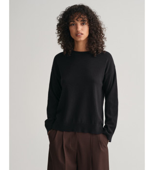 Pullover mit rundem Halsausschnitt aus sehr feiner schwarzer Schafswolle