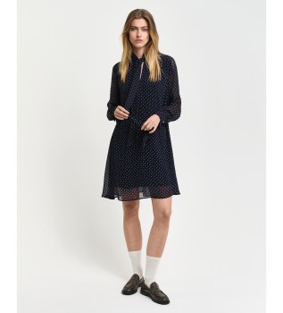 Navy Polka Dot Printed Tie-Down Dress (Robe  nouer)