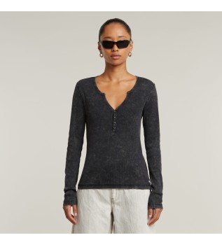 Topp Deep V Overdyed Henley Slim svart