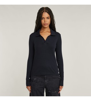 Polo aderente a coste blu scuro