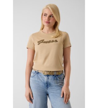 Beige beaded logo t-shirt