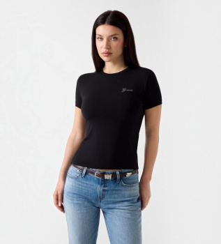 Camiseta com logo de strass preto