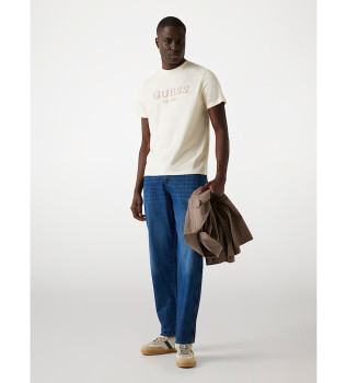 T-shirt beige con logo frontale