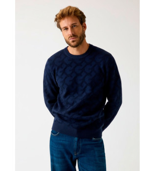 Maglione con logo jacquard in rilievo blu navy