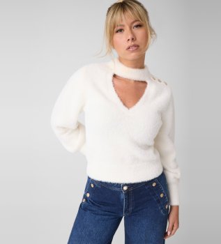 Pullover Jaycee mit Choker-Kragen in Weiß
