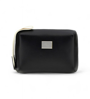 Trousse de toilette noire  logo mtallique 