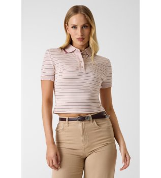Lyserød stribet polo