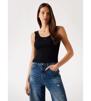 rmelloses schwarzes Rippenstrick-Top