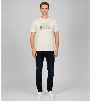 Maglietta beige con grande applicazione sul retro