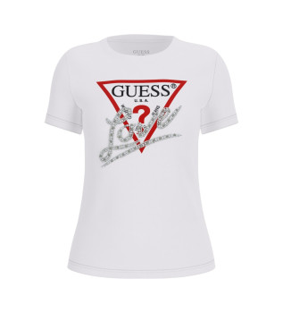 T-shirt triangle avec perles blanc