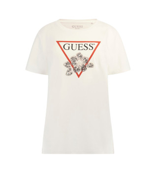 T-shirt triangular com prolas bege