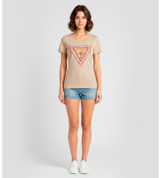 T-shirt beige  fleurs triangulaires